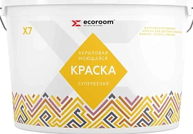 Краска акриловая Ecoroom моющаяся Х-7, cупербелый, 14 кг