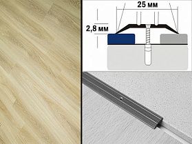 Порог декорированный плоский А1 25х2,8 мм Дуб болотный