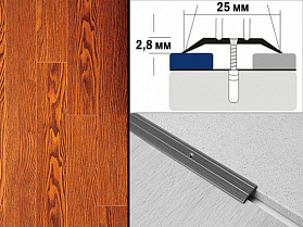 Порог декорированный плоский А1 25х2,8 мм Дуб красный